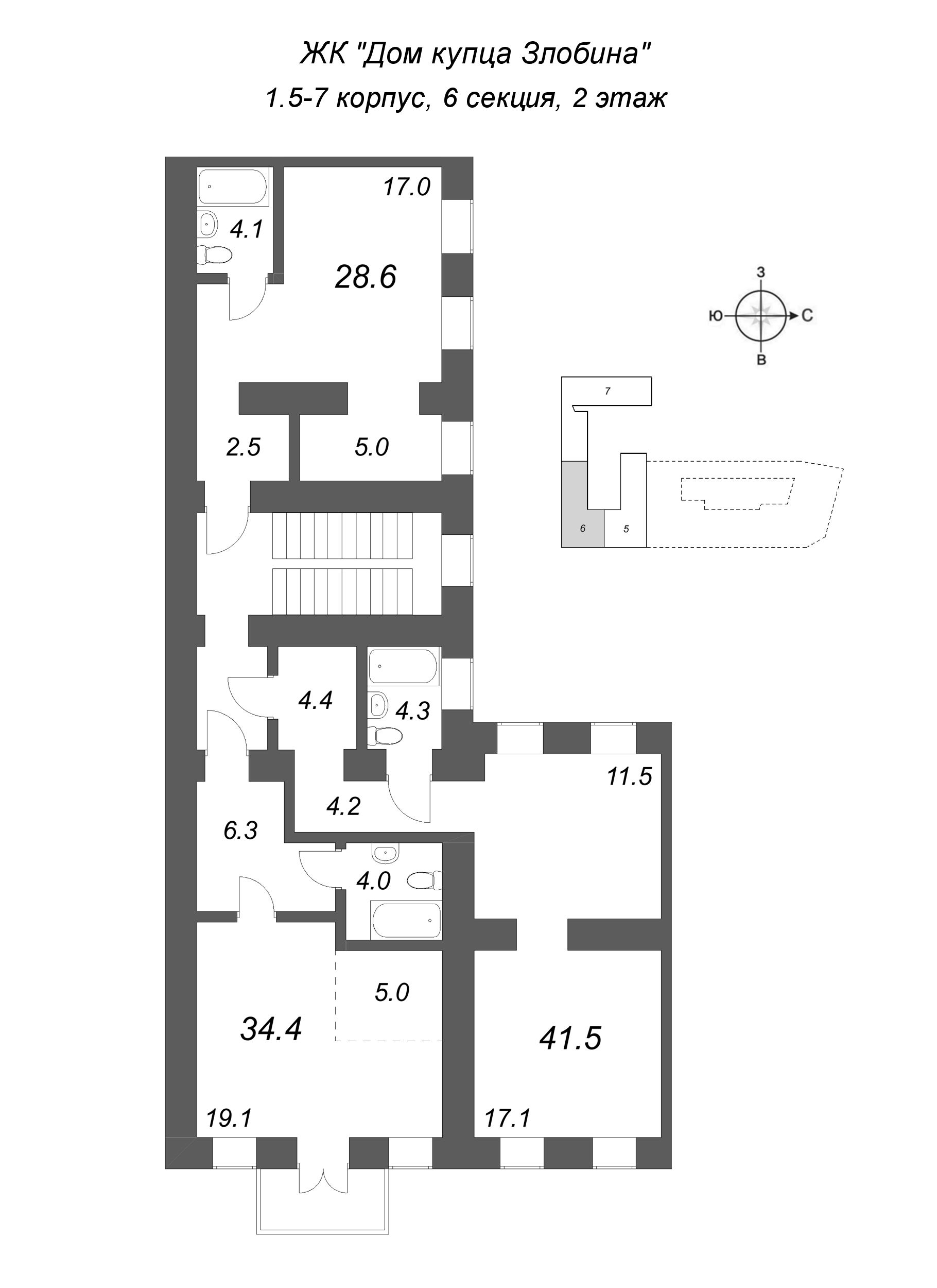 Квартира-студия, 28.6 м² в ЖК "Дом купца Злобина" - планировка этажа