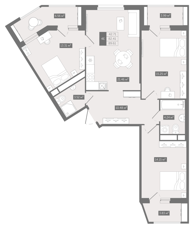 4-комнатная (Евро) квартира, 89.61 м² в ЖК "Квартал «Воронцовский»" - планировка, фото №1