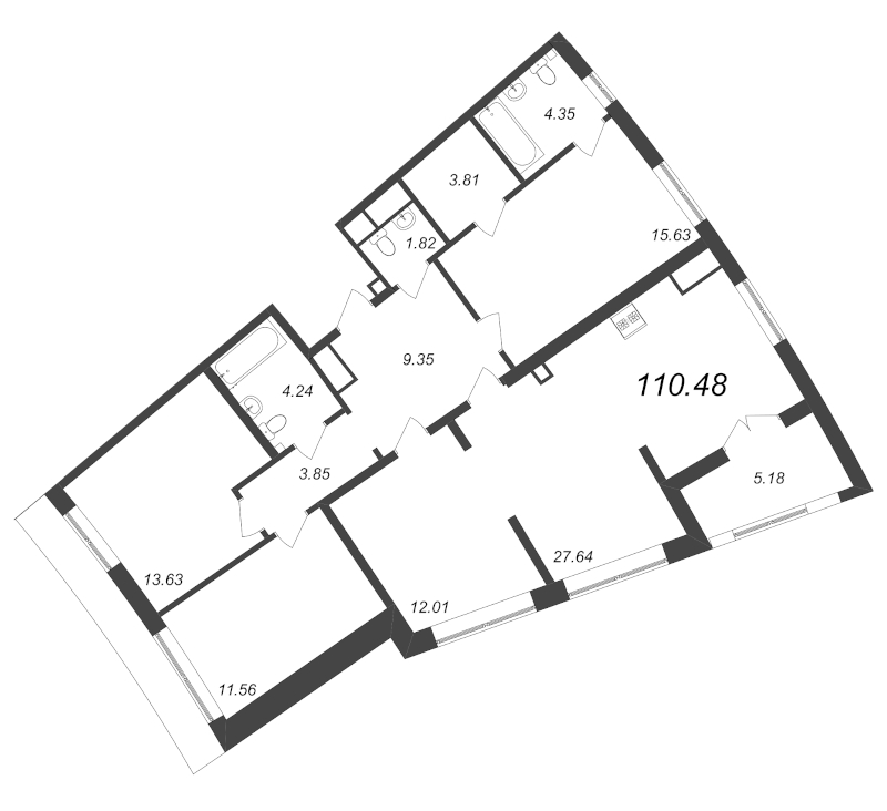 4-комнатная (Евро) квартира, 110.48 м² - планировка, фото №1