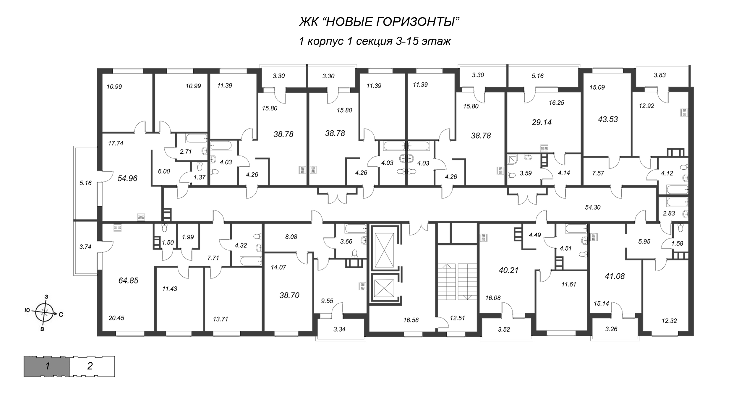 Квартира-студия, 23.98 м² в ЖК "Новые горизонты" - планировка этажа