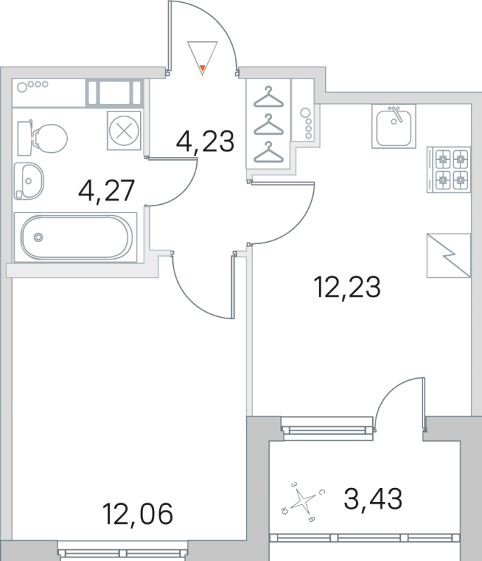 1-комнатная квартира, 32.79 м² в ЖК "ЮгТаун" - планировка, фото №1