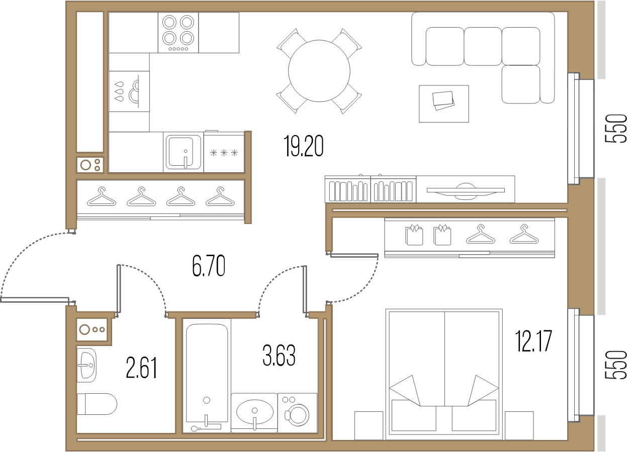 2-комнатная (Евро) квартира, 44.31 м² в ЖК "Большой Сампсониевский, 32" - планировка, фото №1