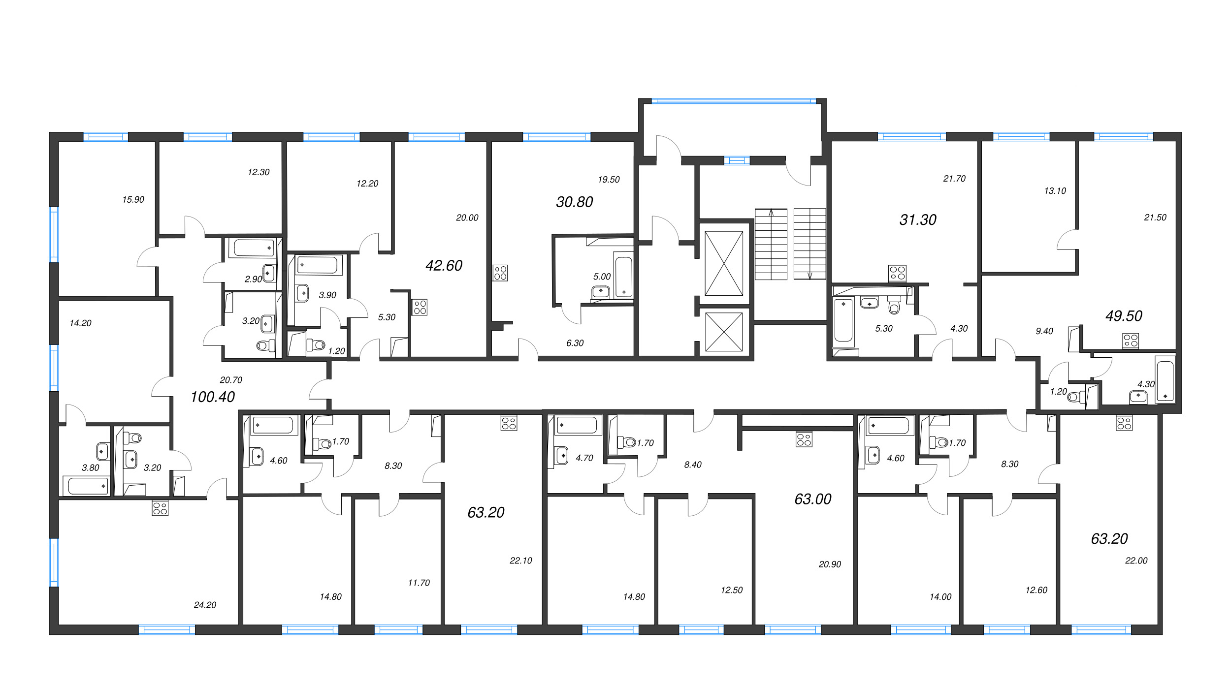 Квартира-студия, 30.8 м² в ЖК "Руднева 15" - планировка этажа
