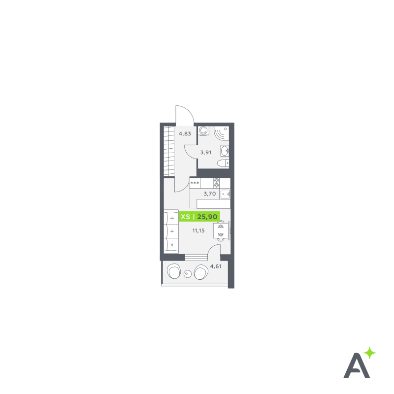 Квартира-студия, 26.48 м² в ЖК "Аквилон Verba" - планировка, фото №1