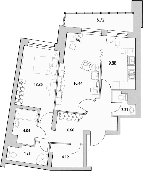 2-комнатная квартира, 71.2 м² - планировка, фото №1