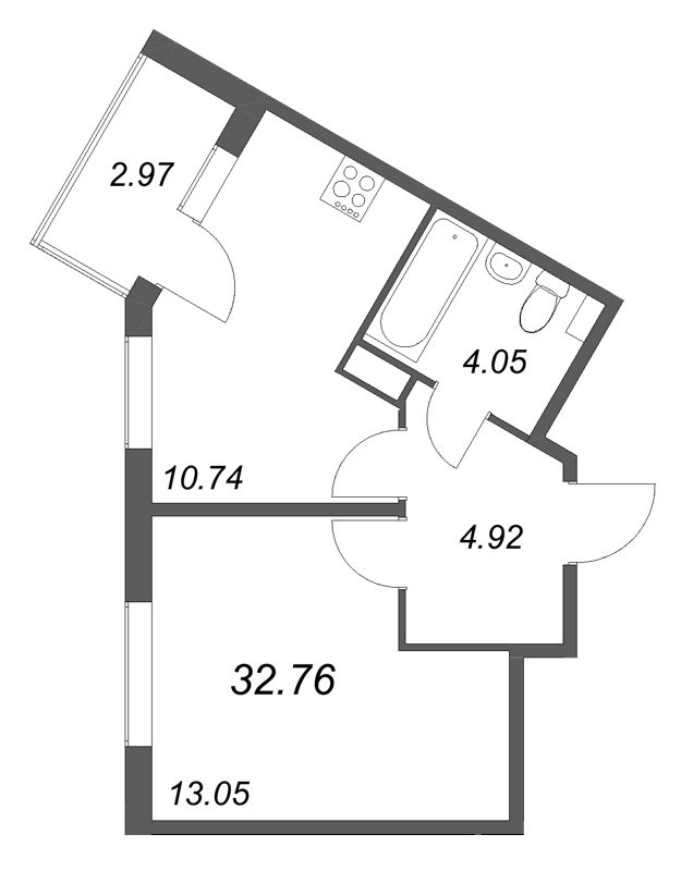 1-комнатная квартира, 32.76 м² в ЖК "Любоград" - планировка, фото №1
