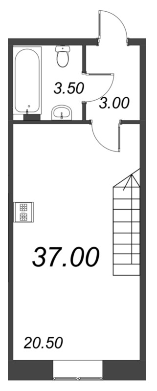 1-комнатная квартира, 37.7 м² - планировка, фото №2