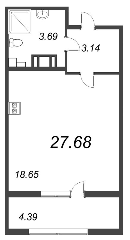 Квартира-студия, 27.68 м² в ЖК "БелАрт" - планировка, фото №1