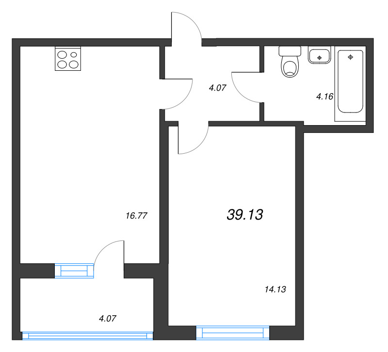 2-комнатная (Евро) квартира, 39.13 м² в ЖК "Любоград" - планировка, фото №1