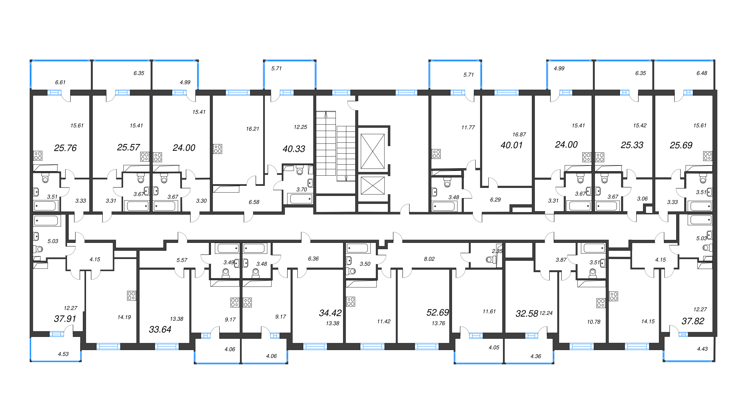 2-комнатная (Евро) квартира, 40.33 м² - планировка этажа