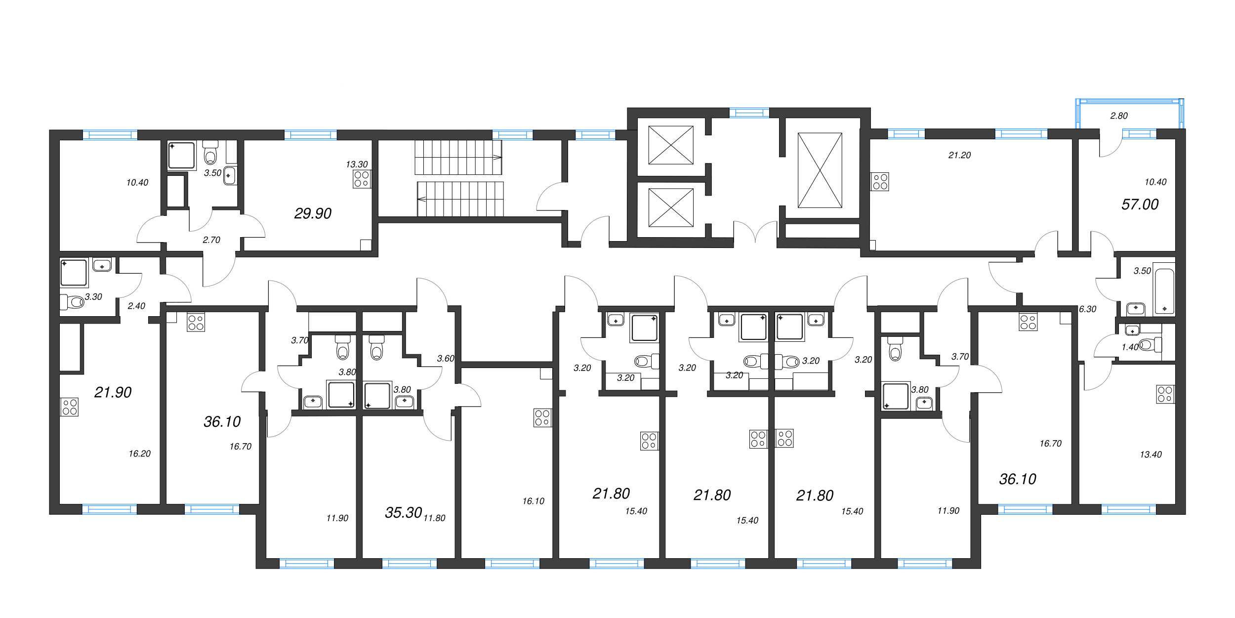 1-комнатная квартира, 29.9 м² - планировка этажа