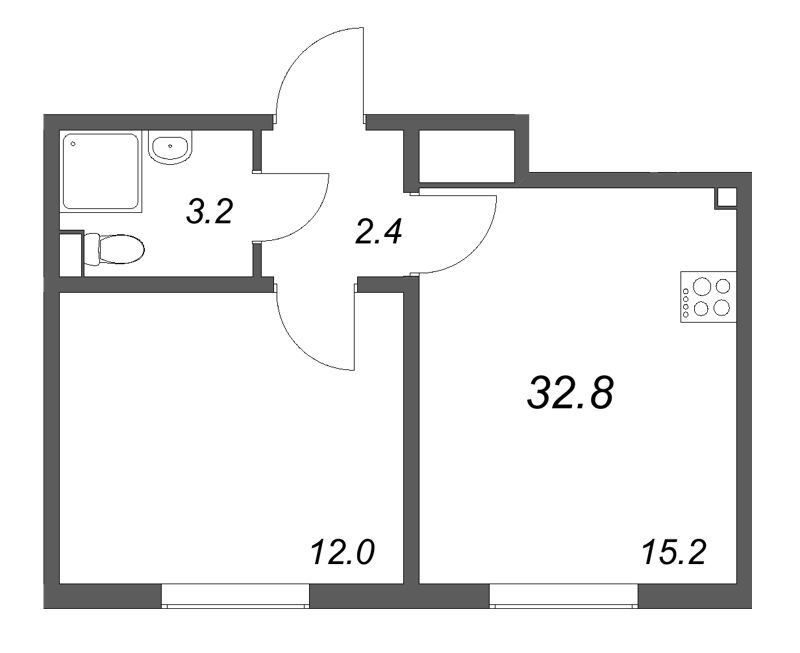 2-комнатная (Евро) квартира, 32.1 м² в ЖК "ЛСР. Ржевский парк" - планировка, фото №1