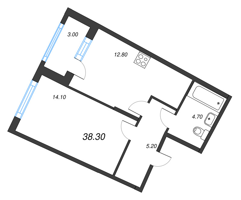 1-комнатная квартира, 38.3 м² в ЖК "Ягодное Река Парк" - планировка, фото №1