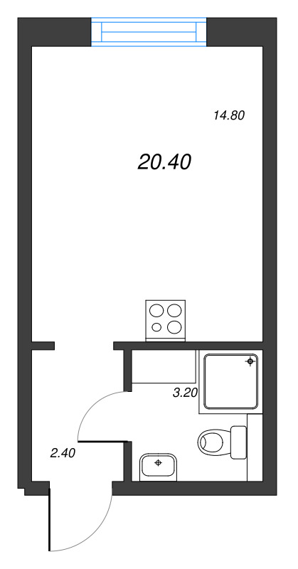 Квартира-студия, 20.4 м² - планировка, фото №1