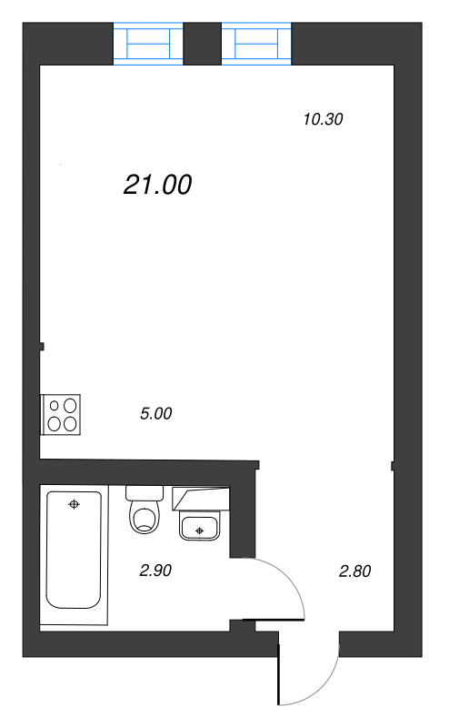 Квартира-студия, 21 м² - планировка, фото №1