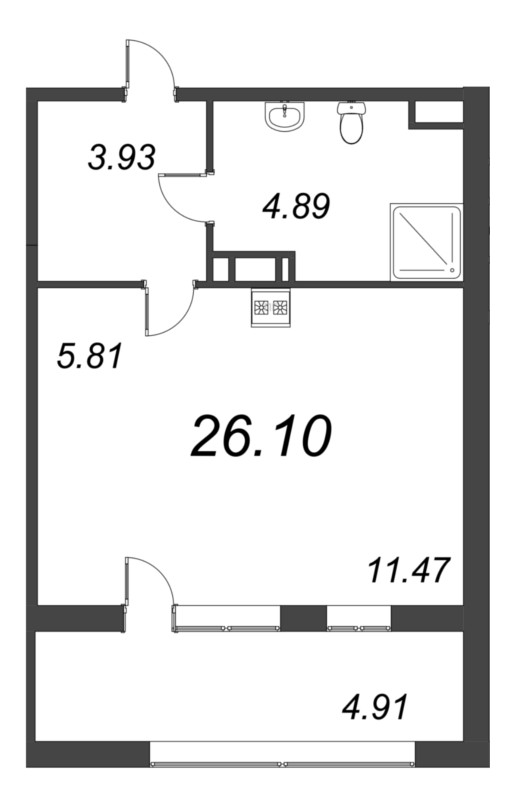 Квартира-студия, 26.1 м² - планировка, фото №1