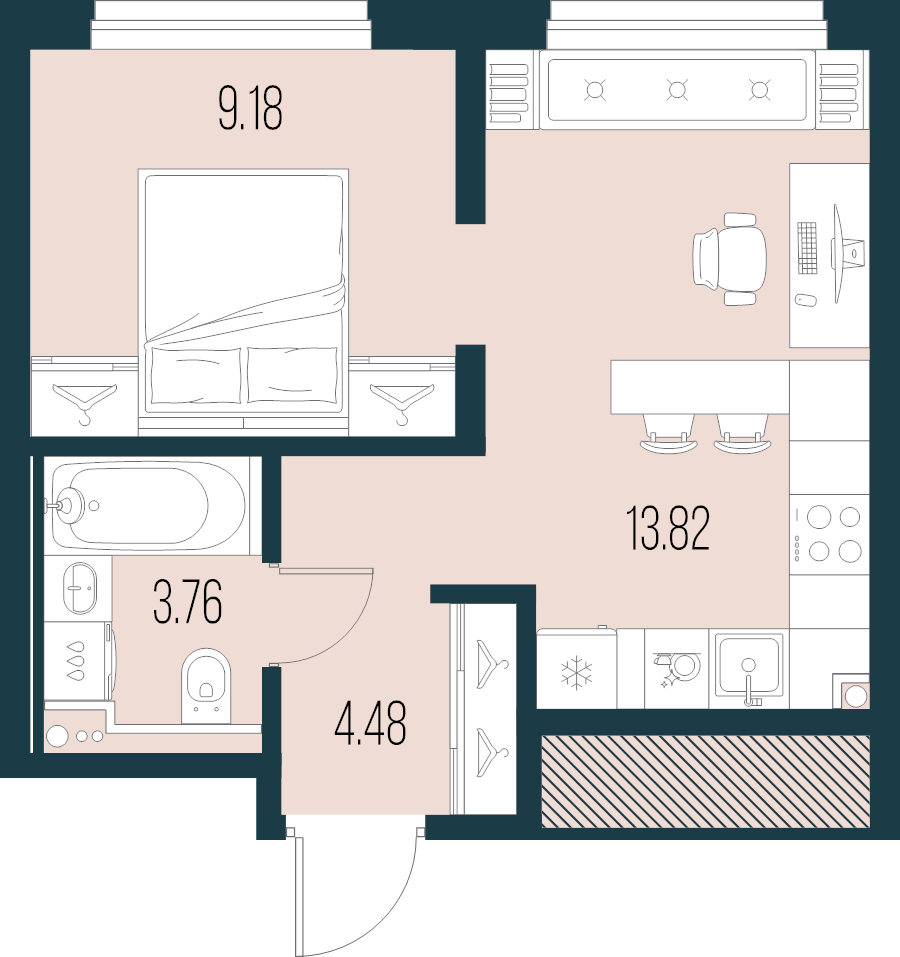 2-комнатная (Евро) квартира, 31.24 м² в ЖК "Новая Земля" - планировка, фото №1