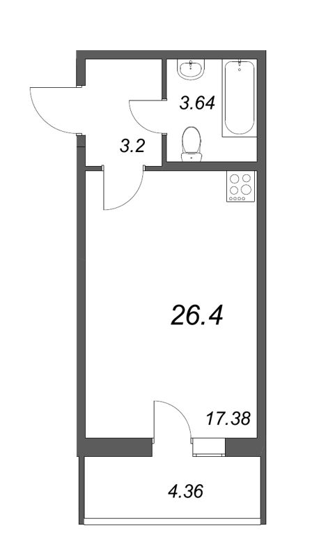 Квартира-студия, 25.6 м² - планировка, фото №1