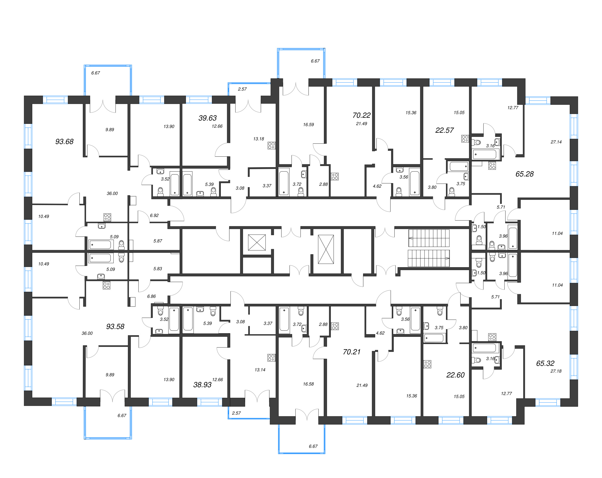 4-комнатная (Евро) квартира, 93.68 м² в ЖК "Alpen" - планировка этажа