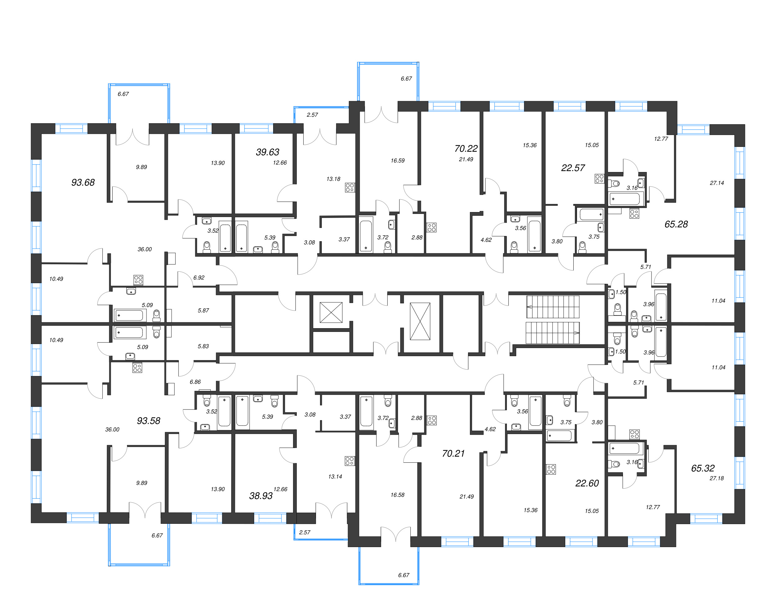 3-комнатная (Евро) квартира, 70.21 м² - планировка этажа