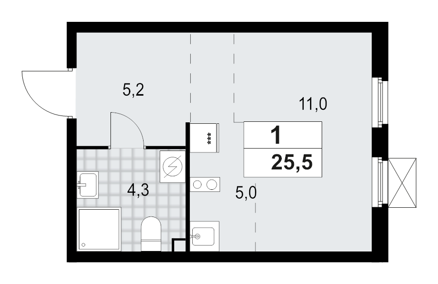 Квартира-студия, 25.5 м² - планировка, фото №1