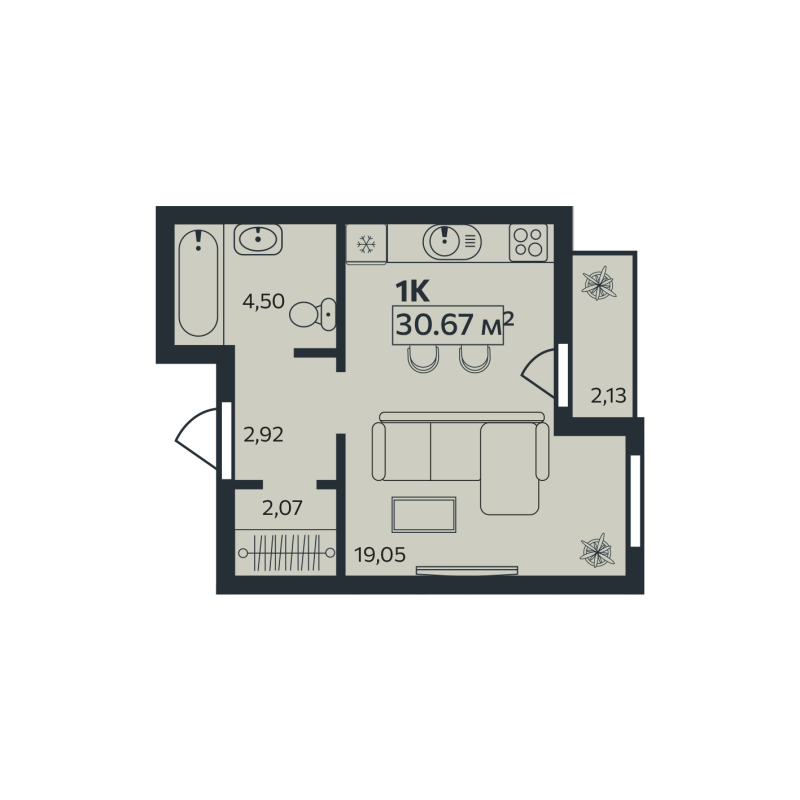 Квартира-студия, 30.67 м² в ЖК "Эдельвейс.Янино" - планировка, фото №1