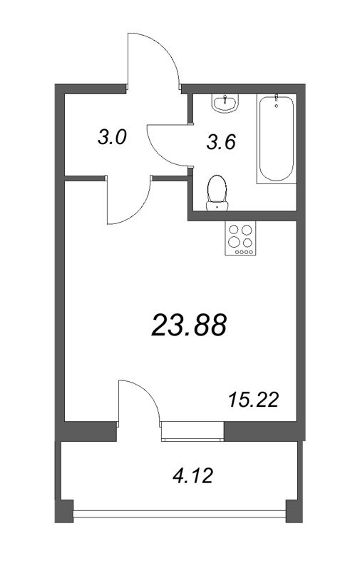 Квартира-студия, 23.88 м² - планировка, фото №1