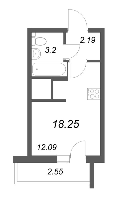 Квартира-студия, 18.25 м² - планировка, фото №1