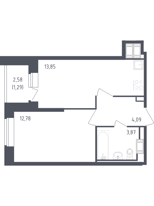 1-комнатная квартира, 35.88 м² в ЖК "Живи! В Рыбацком" - планировка, фото №1
