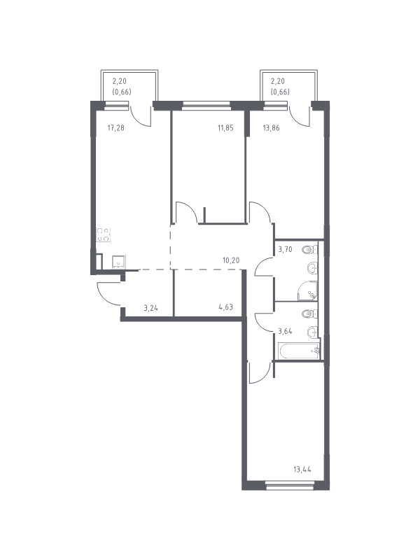 4-комнатная (Евро) квартира, 83.16 м² - планировка, фото №1