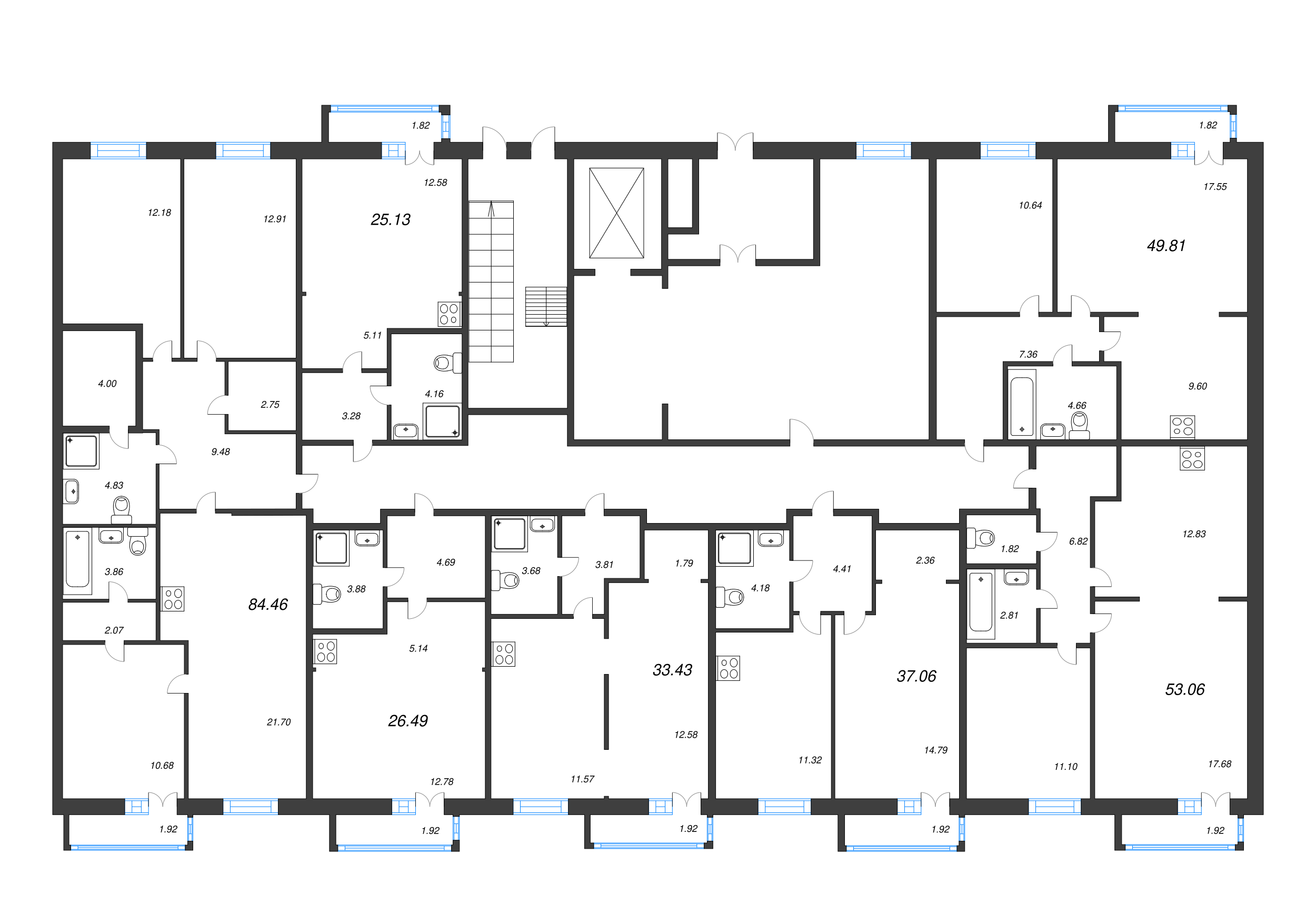 4-комнатная (Евро) квартира, 85.04 м² - планировка этажа