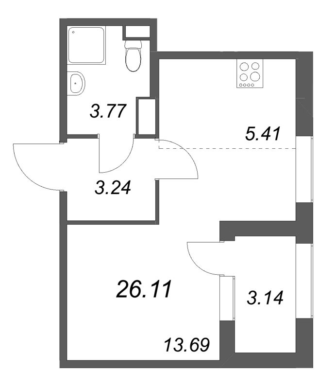 Квартира-студия, 26.11 м² в ЖК "Дубровский" - планировка, фото №1
