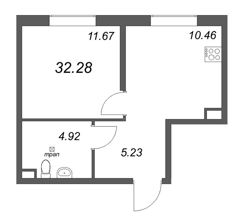 1-комнатная квартира, 32.28 м² в ЖК "Zoom на Неве" - планировка, фото №1