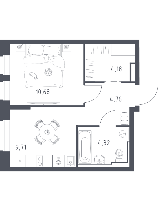 1-комнатная квартира, 33.65 м² в ЖК "Новое Колпино" - планировка, фото №1