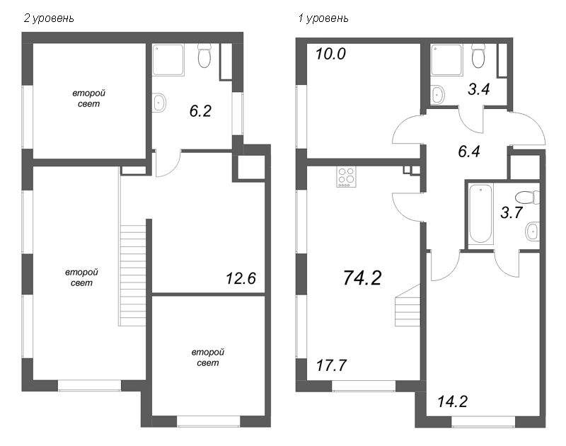 3-комнатная (Евро) квартира, 74.2 м² в ЖК "Пулково Лейк" - планировка, фото №1