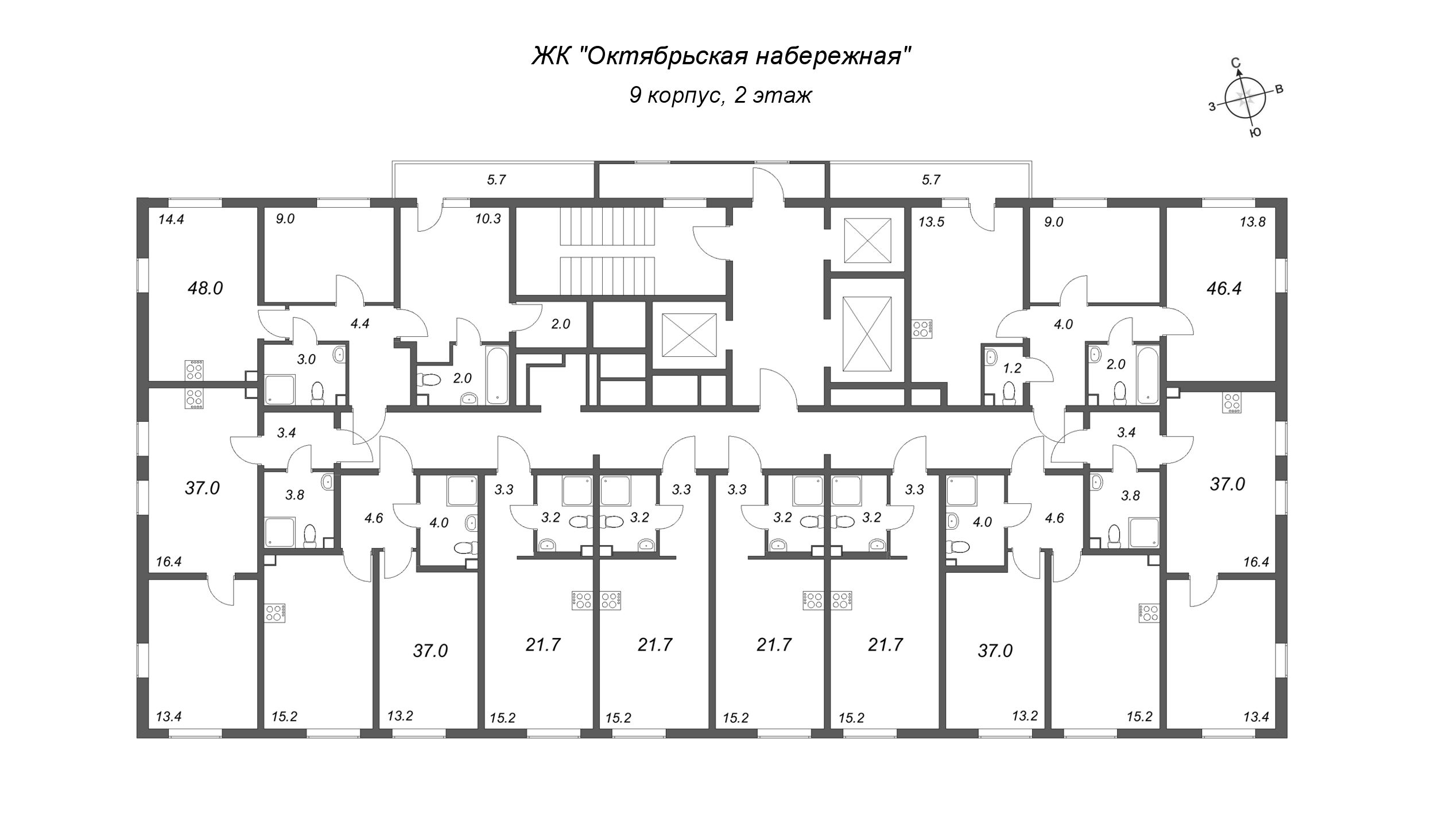 Квартира-студия, 21.7 м² в ЖК "Октябрьская набережная" - планировка этажа