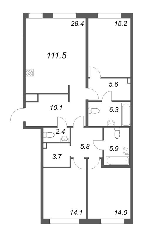 4-комнатная (Евро) квартира, 111.5 м² в ЖК "Визионер" - планировка, фото №1