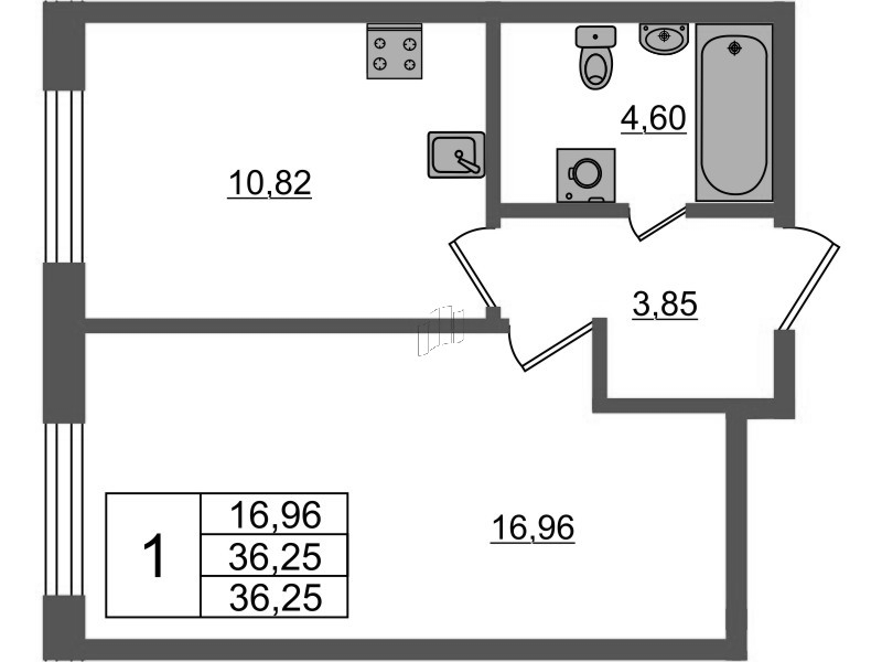 1-комнатная квартира, 36.25 м² в ЖК "Аквилон Янино" - планировка, фото №1