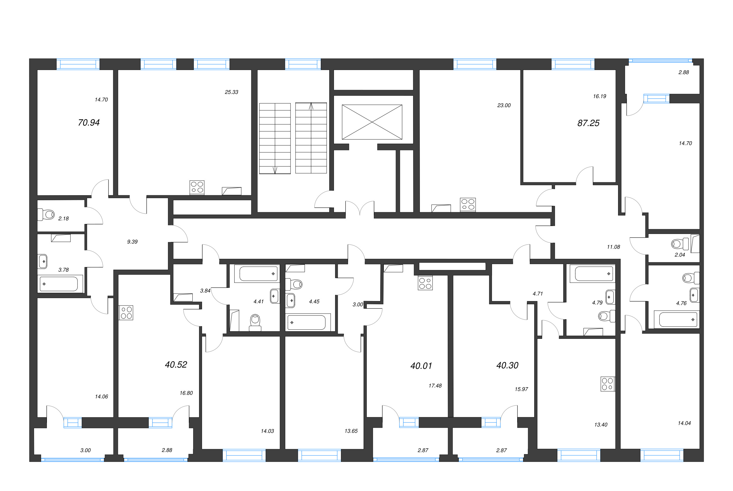 2-комнатная (Евро) квартира, 40.01 м² - планировка этажа