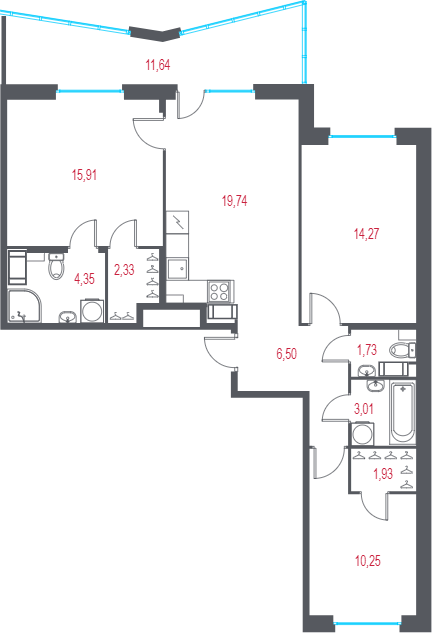 4-комнатная (Евро) квартира, 83.51 м² в ЖК "Город-спутник Южный" - планировка, фото №1