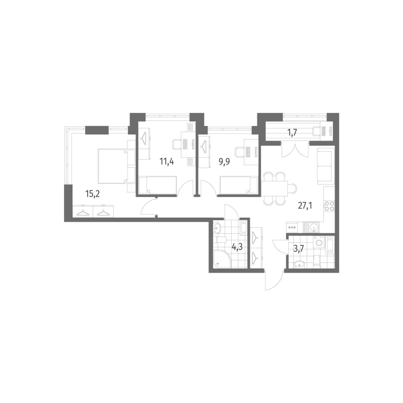 4-комнатная (Евро) квартира, 73.3 м² - планировка, фото №1
