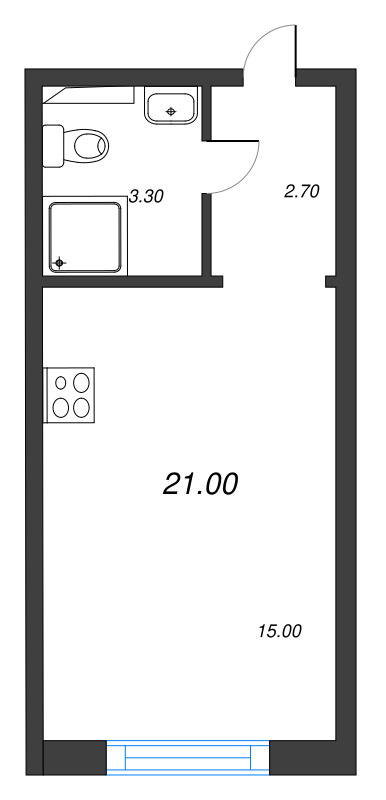 Квартира-студия, 21 м² в ЖК "Зеркальный ручей" - планировка, фото №1