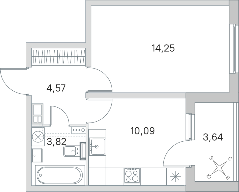 1-комнатная квартира, 32.73 м² в ЖК "Любоград" - планировка, фото №1