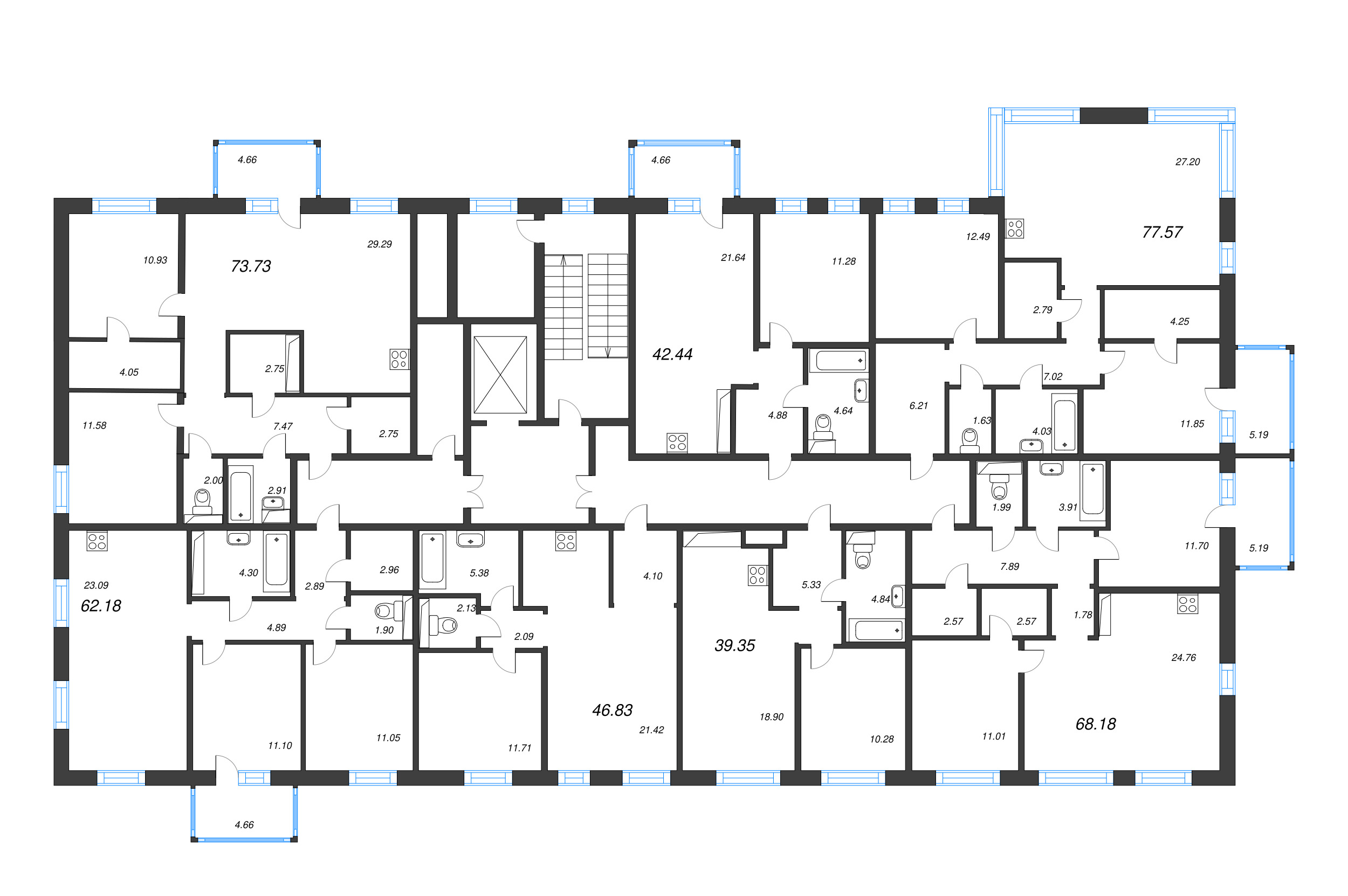 3-комнатная (Евро) квартира, 73.5 м² в ЖК "Черная речка, 41" - планировка этажа