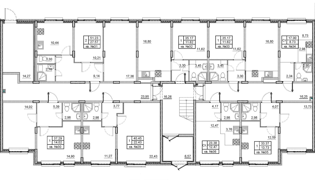 2-комнатная (Евро) квартира, 37.4 м² в ЖК "Верево Сити" - планировка этажа