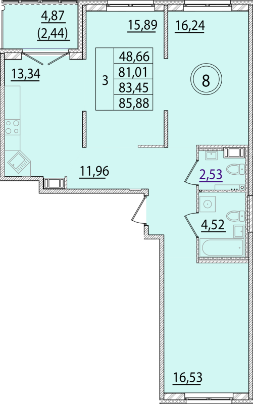 3-комнатная квартира, 81.01 м² в ЖК "Образцовый квартал 15" - планировка, фото №1