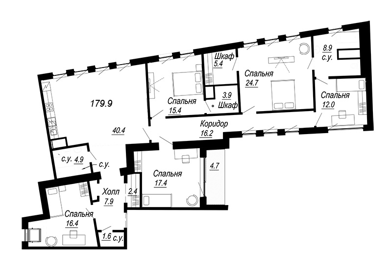 5-комнатная (Евро) квартира, 183.49 м² в ЖК "Meltzer Hall" - планировка, фото №1