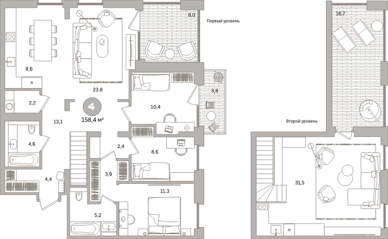 5-комнатная (Евро) квартира, 158.4 м² в ЖК "Северный ветер" - планировка, фото №1