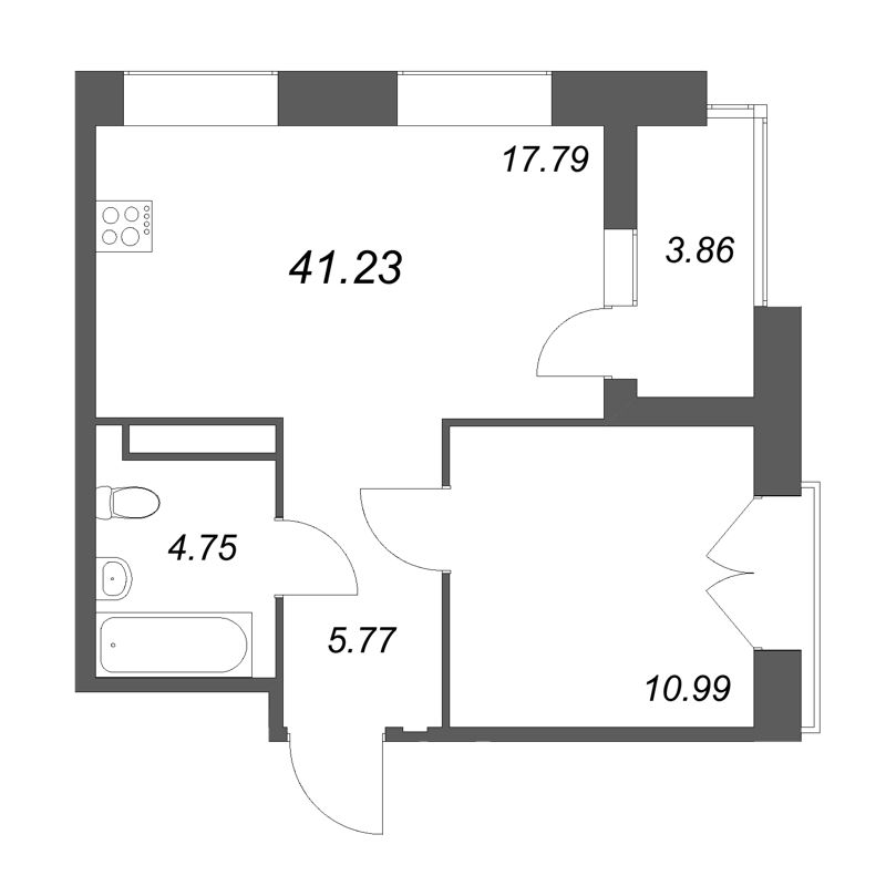 2-комнатная (Евро) квартира, 41.23 м² в ЖК "Ranta Residence" - планировка, фото №1