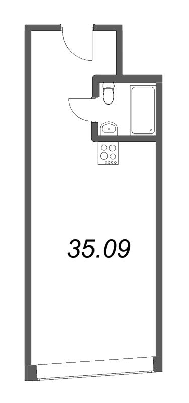 Квартира-студия, 35.09 м² в ЖК "Well Московский" - планировка, фото №1